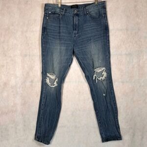 PacSun Jeans Mens 38x32 Stacked Skinny Blue Good Distressed Ripped Denim